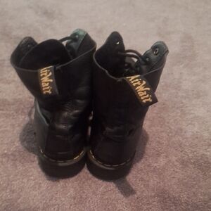 Dr. Martens Women's Black Leather Lace-Up Boots with Yellow Stitching